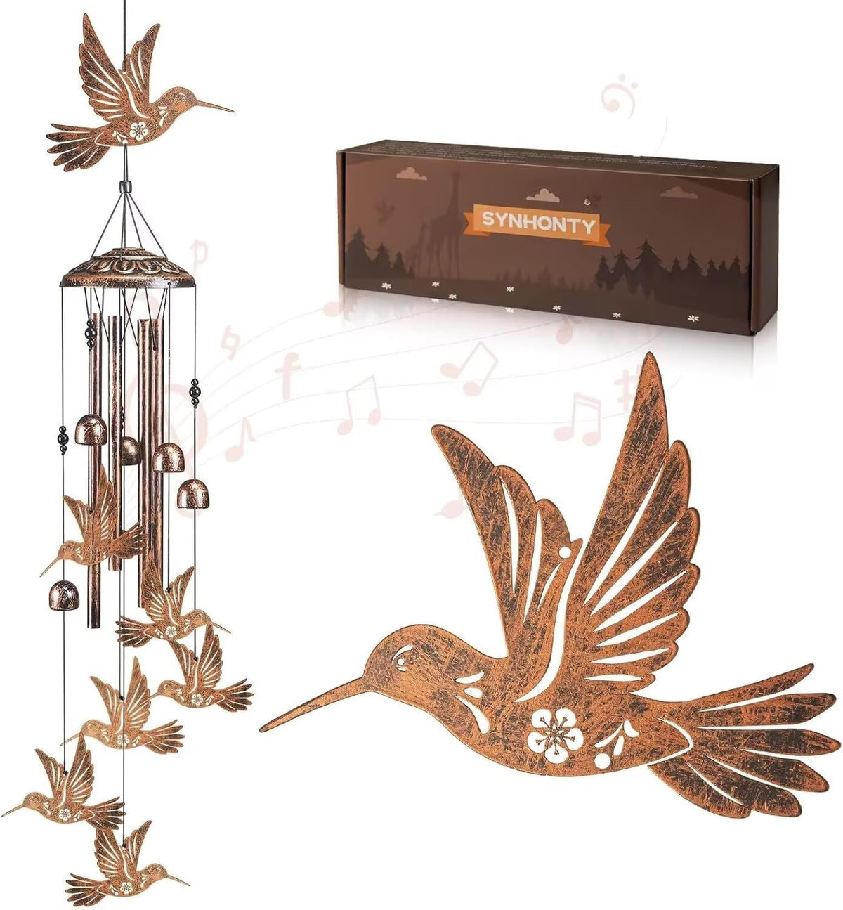 Synhonty hummingbird wind chimes outdoors with hollow-out design for whimsical garden decor