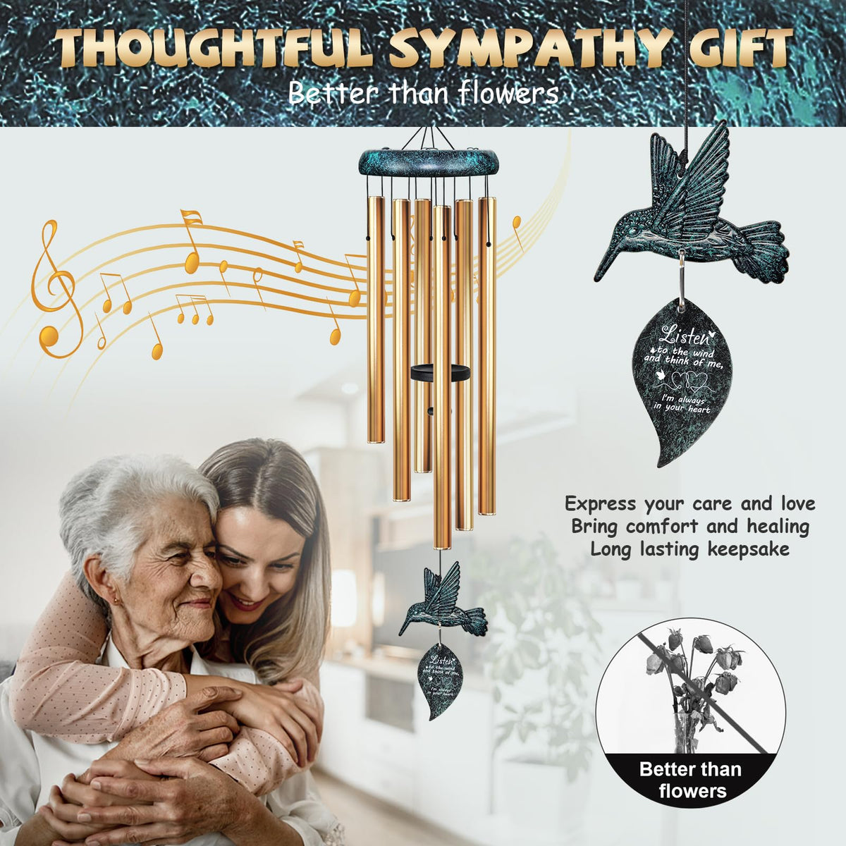 Synhonty wind chimes with gift box and card for condolences.