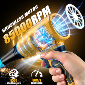Synxiter brushless motor leaf blower in action delivering strong airflow.