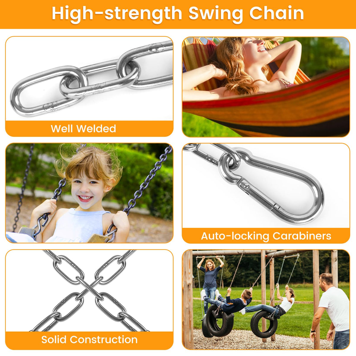 Syocsek 2 pack adjustable extension chain adds flexible length for hammocks.