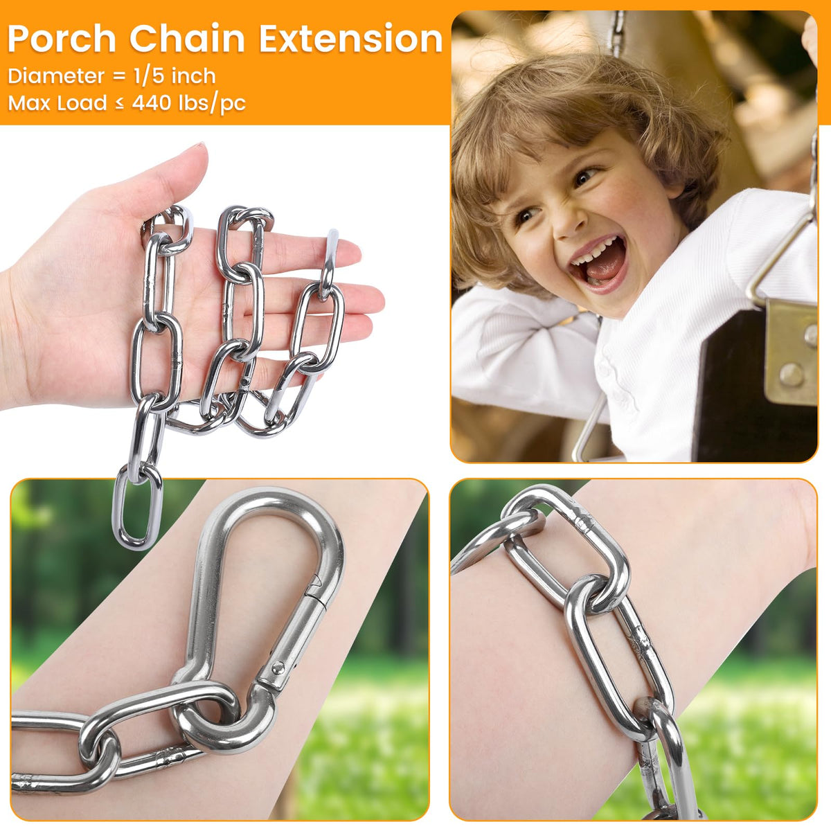 Syocsek porch and tree setup chain secures hammocks reliably outdoors.