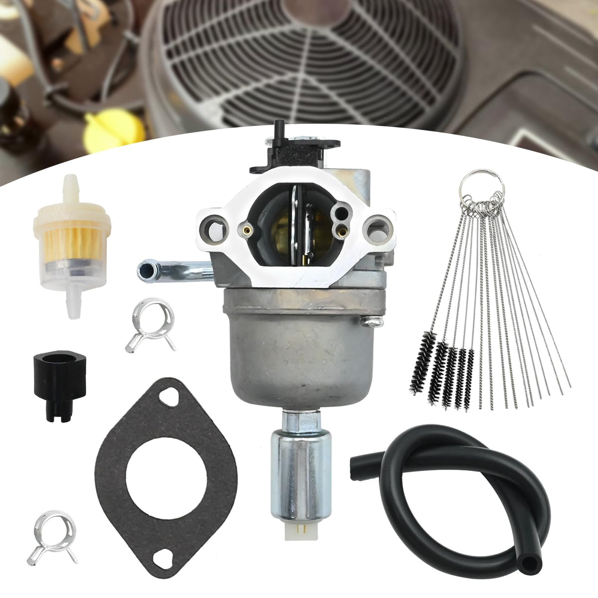 SYOWADA carburetor packaging includes gasket, filter, line, and clamps