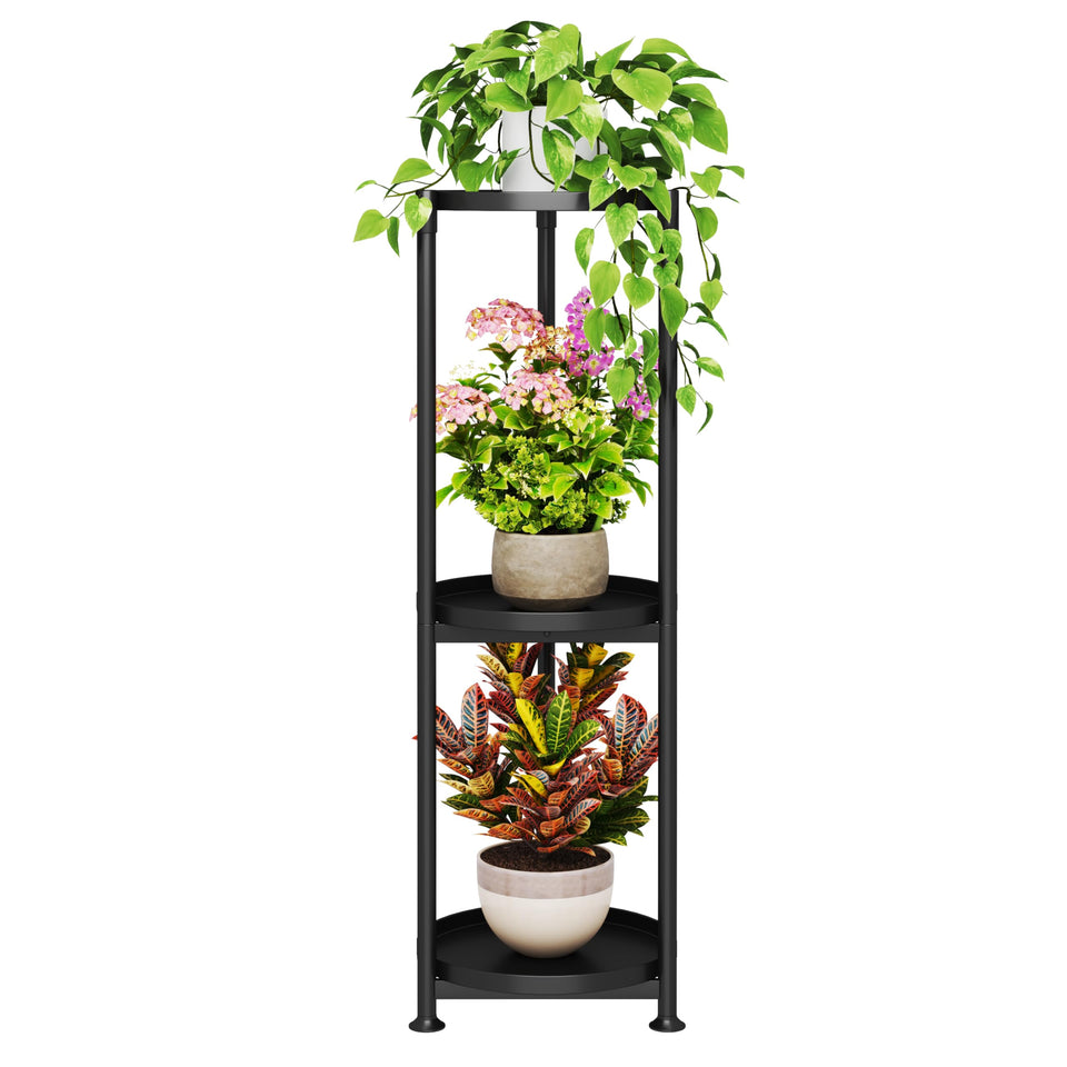 SYQ 3-tier plant stand side view demonstrates tall, space-saving display for plants