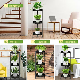 SYQ 3-tier plant stand tray detail highlights large trays for bigger pots