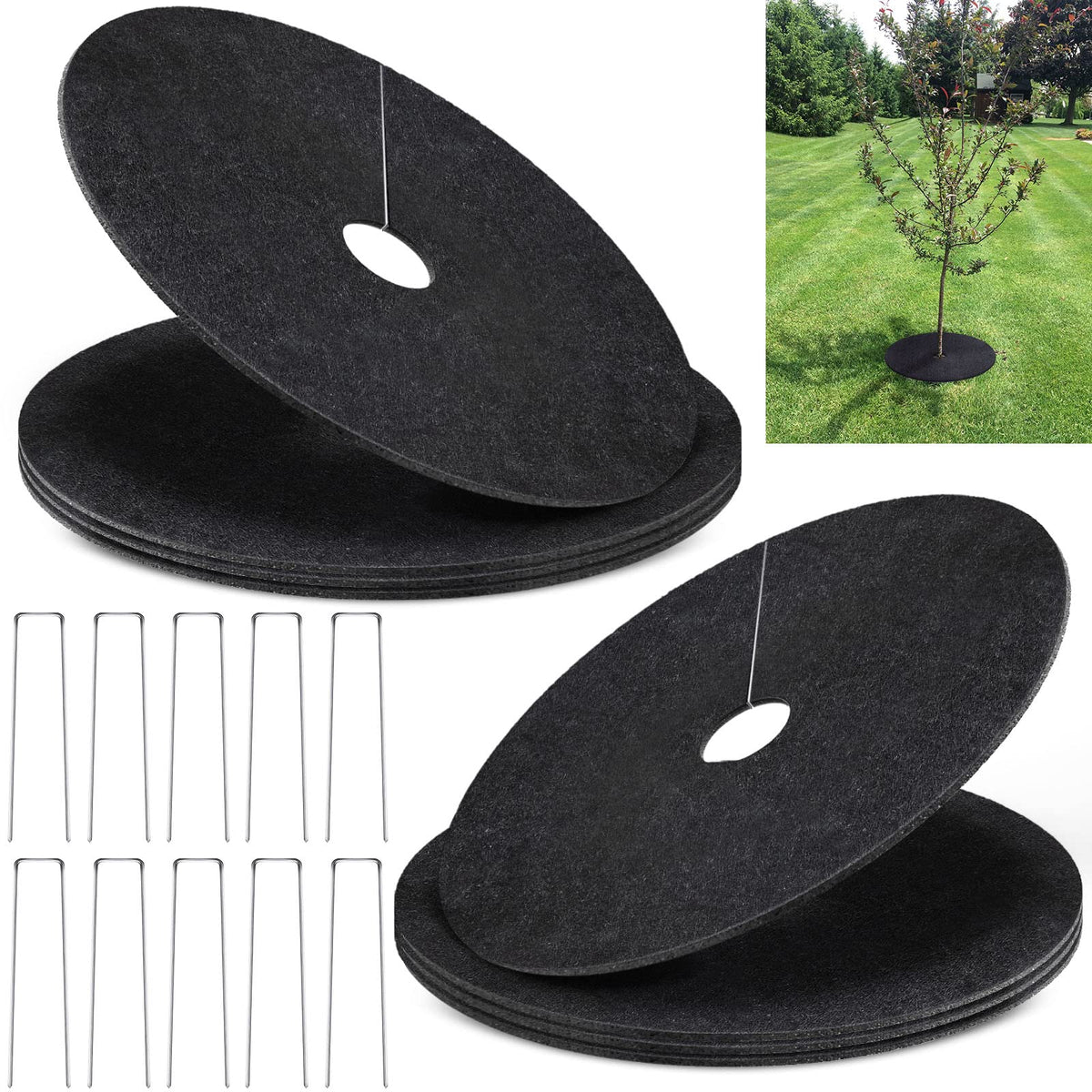 SYWHXY eight-pack tree mulch ring on a tree trunk for weed protection