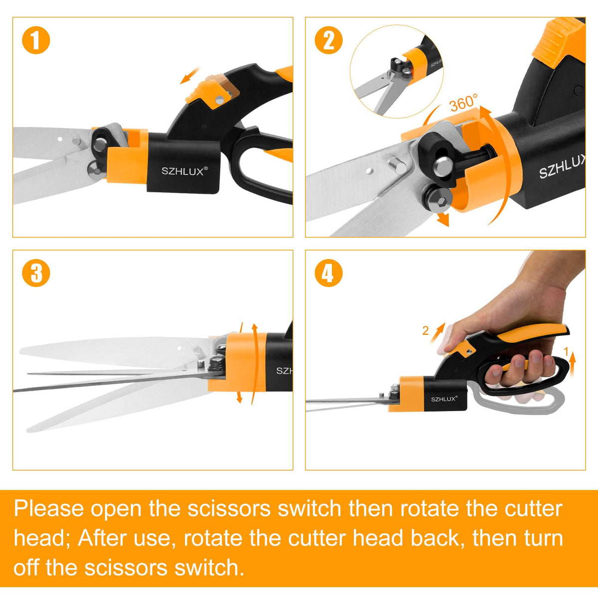SZHLUX all-angle trimming with 360-degree blade rotation for versatility.