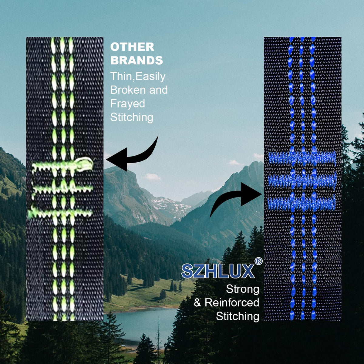 SZHLUX hammock straps with 38 loops for adjustable height options.
