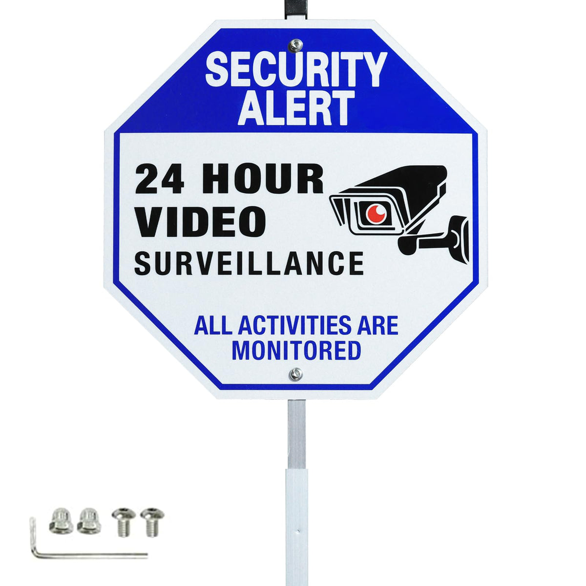 SZhuiyun 24hour surveillance sign with stake enhances property visibility day and night.