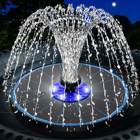 SZMP 3.5W glass-panel solar fountain in blue with stable daytime spray for ponds.