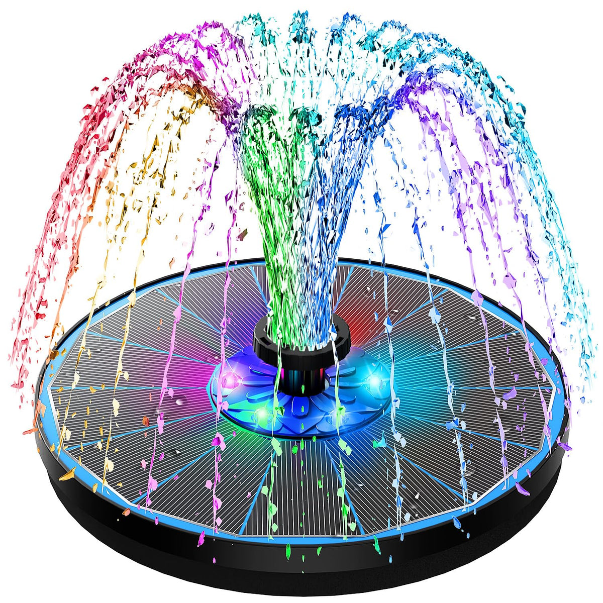SZMP 3.5W glass panel fountain casts a stable daytime spray in a blue garden feature.