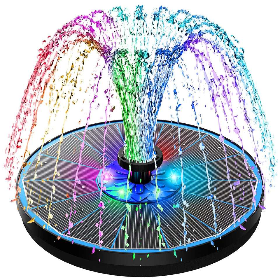 SZMP 3.5W glass panel fountain casts a stable daytime spray in a blue garden feature.