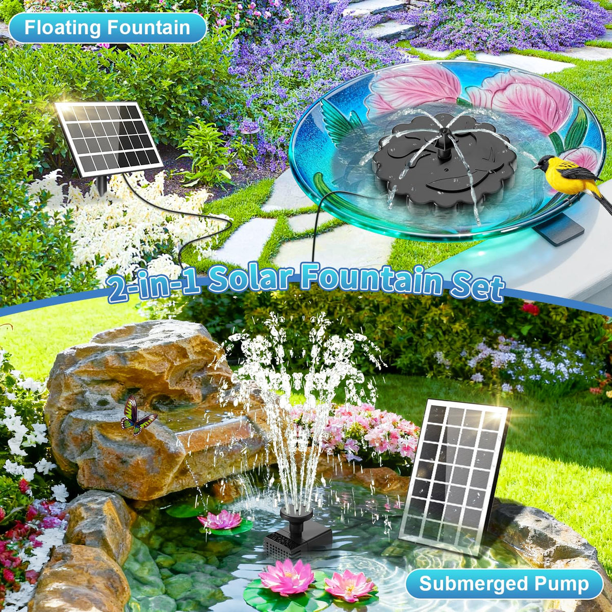 SZMP eight nozzles provide customizable water effects for ponds and bird baths