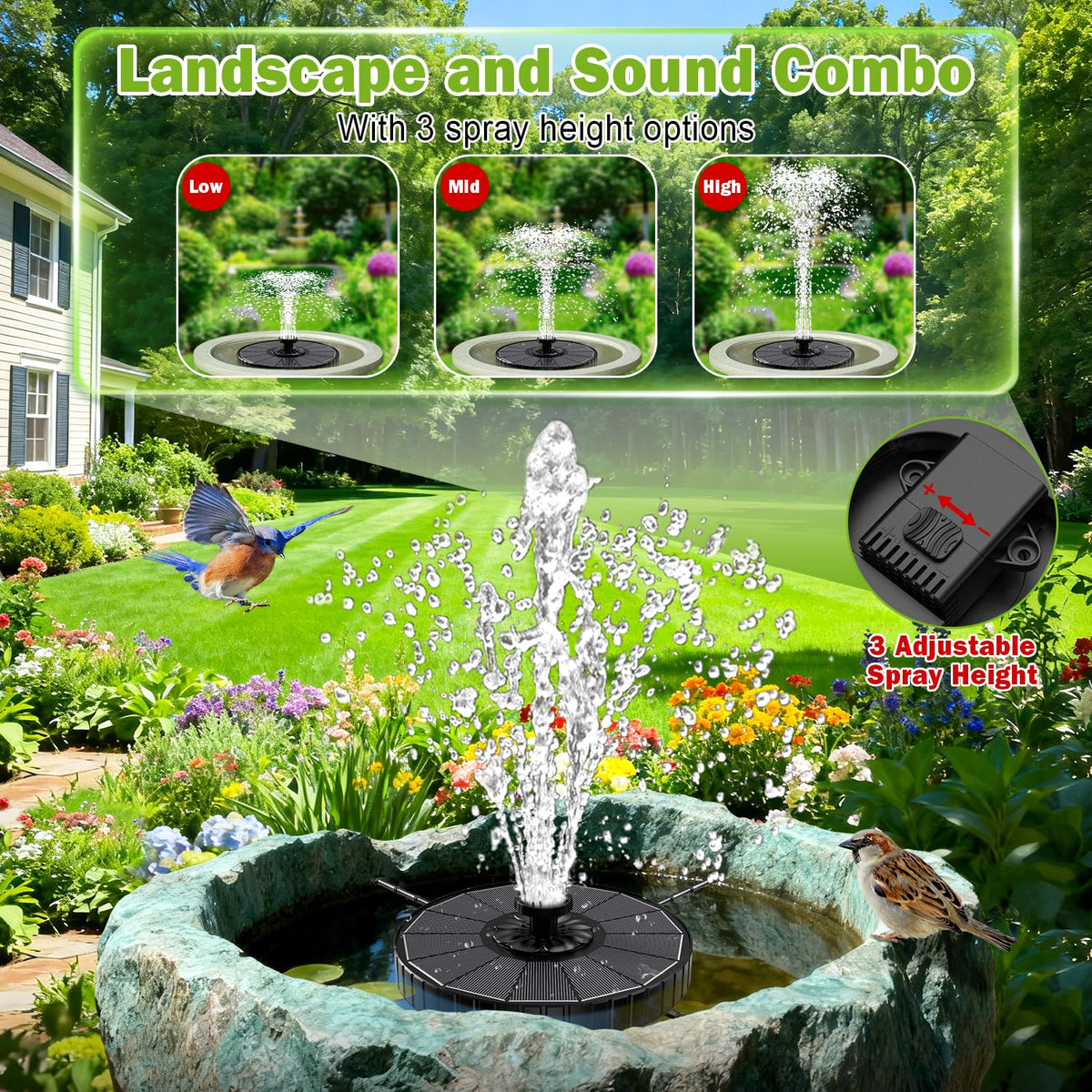 SZMP solar bird bath centered rods improve stability and alignment.