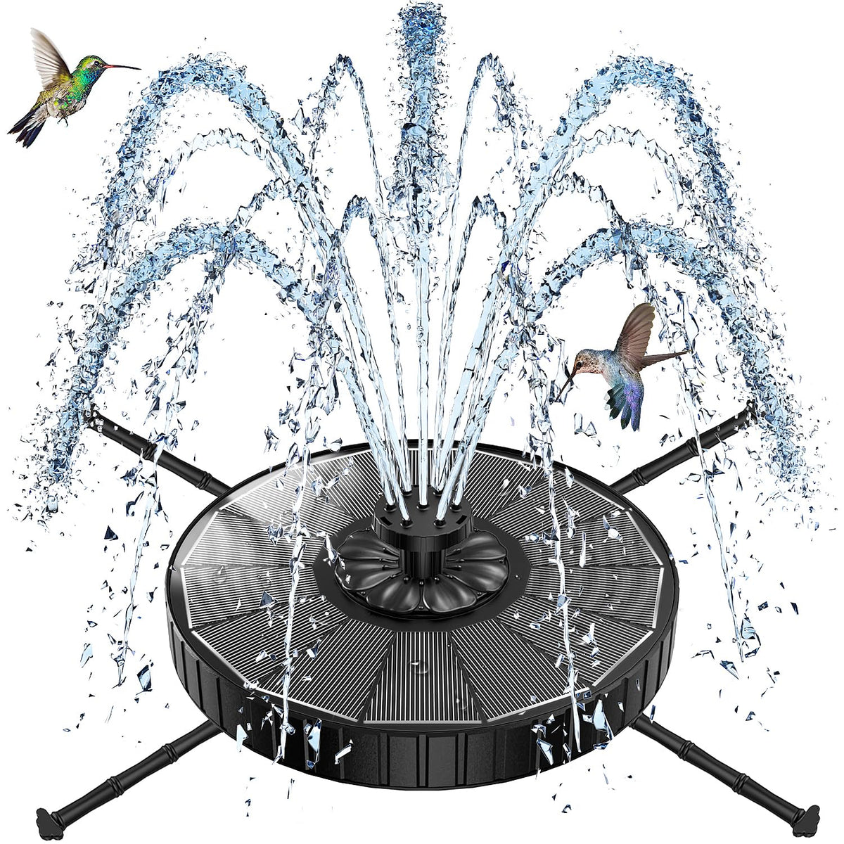 SZMP Solar Fountain with 3 adjustable spray heights for customized displays.