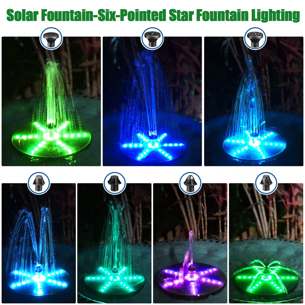 SZMP Solar Fountain 4000mAh battery powering extended night illumination for serene garden evenings.
