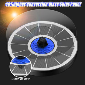 SZMP solar fountain with 7-in-1 nozzles showing diverse spray options for ambiance.