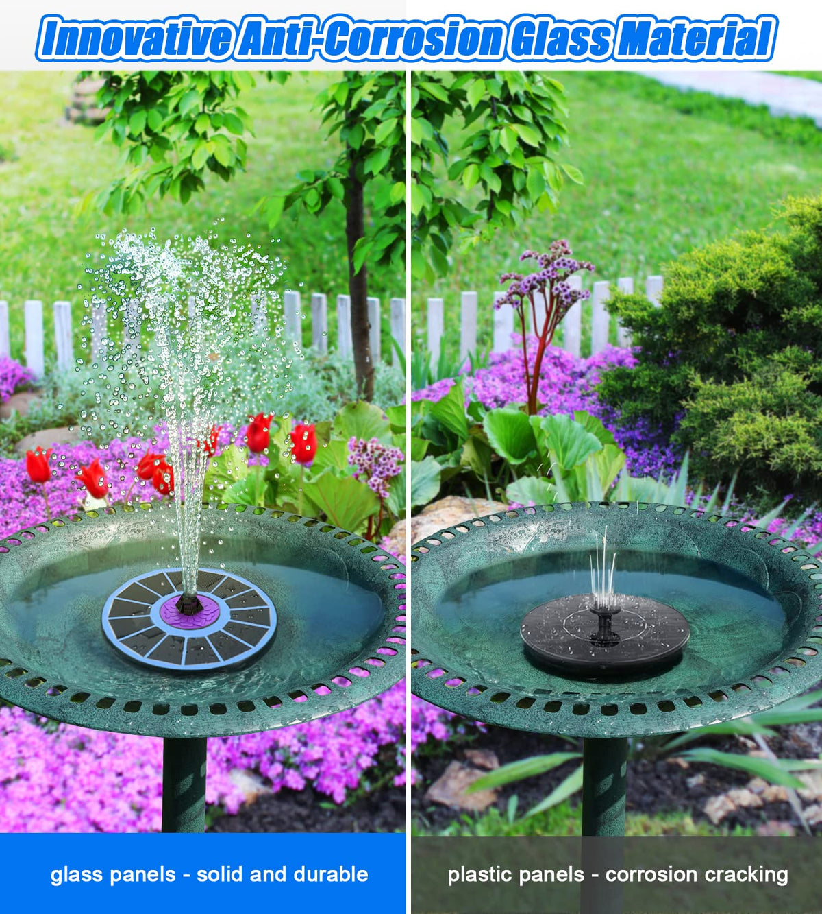 SZMP Solar Fountain with 7 nozzles enables customizable water patterns.