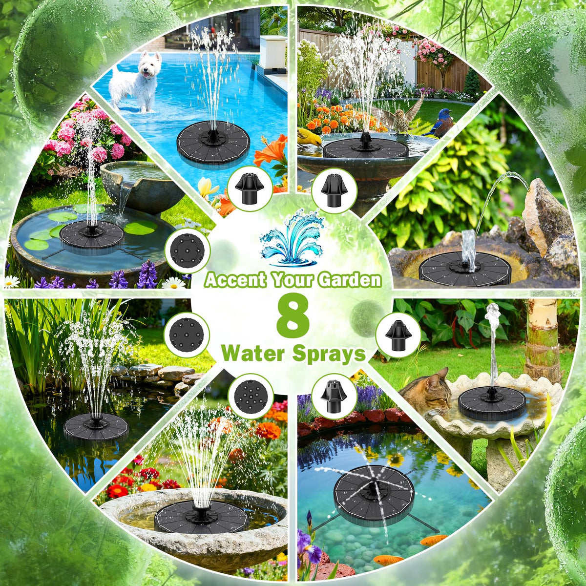 SZMP fountain with 7 nozzles for versatile spray styles.