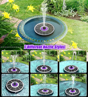 SZMP solar fountain in outdoor setting, attracts birds while watering the garden