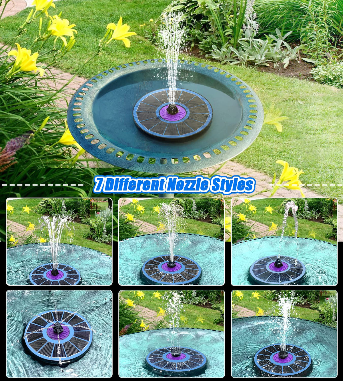SZMP Solar Fountain anti-drift fixers stabilize spray to reduce movement.