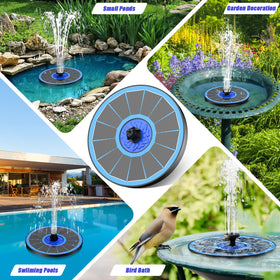 SZMP solar fountain attracts birds with a refreshing bath.