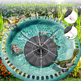 SZMP solar fountain birdbath inviting wildlife and hummingbirds.