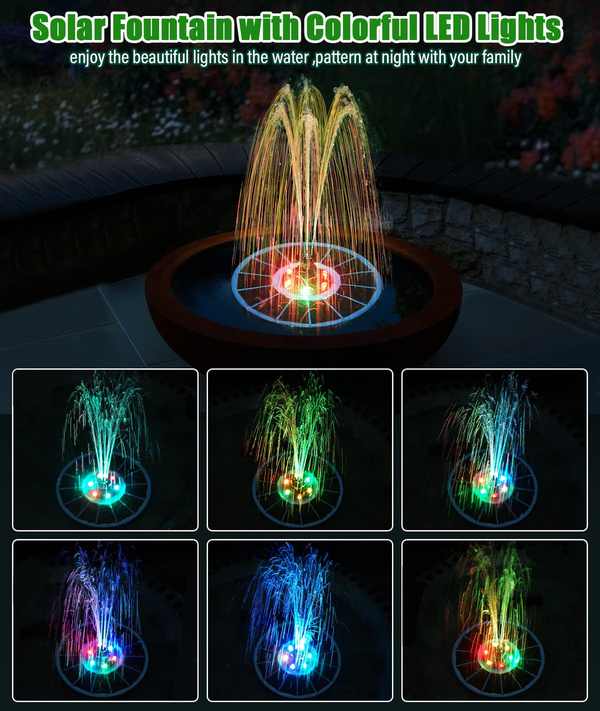 SZMP fountain features built-in 2000mAh battery powering daytime spray and lights