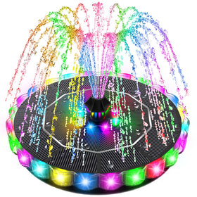 SZMP solar fountain for birdbath showing center-edge light for evening ambience