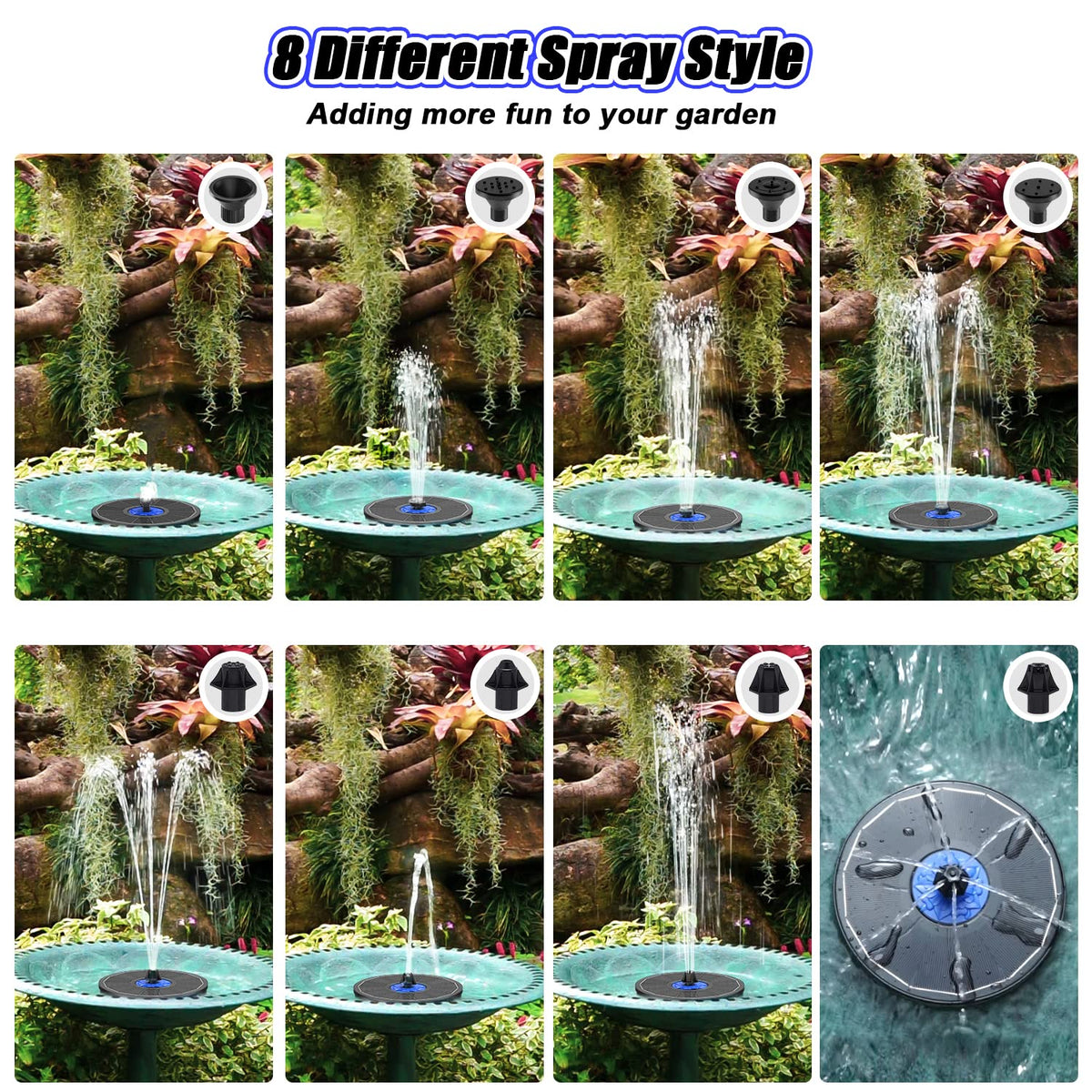 SZMP fountain demonstrates eight spray patterns for versatile outdoor ambiance.