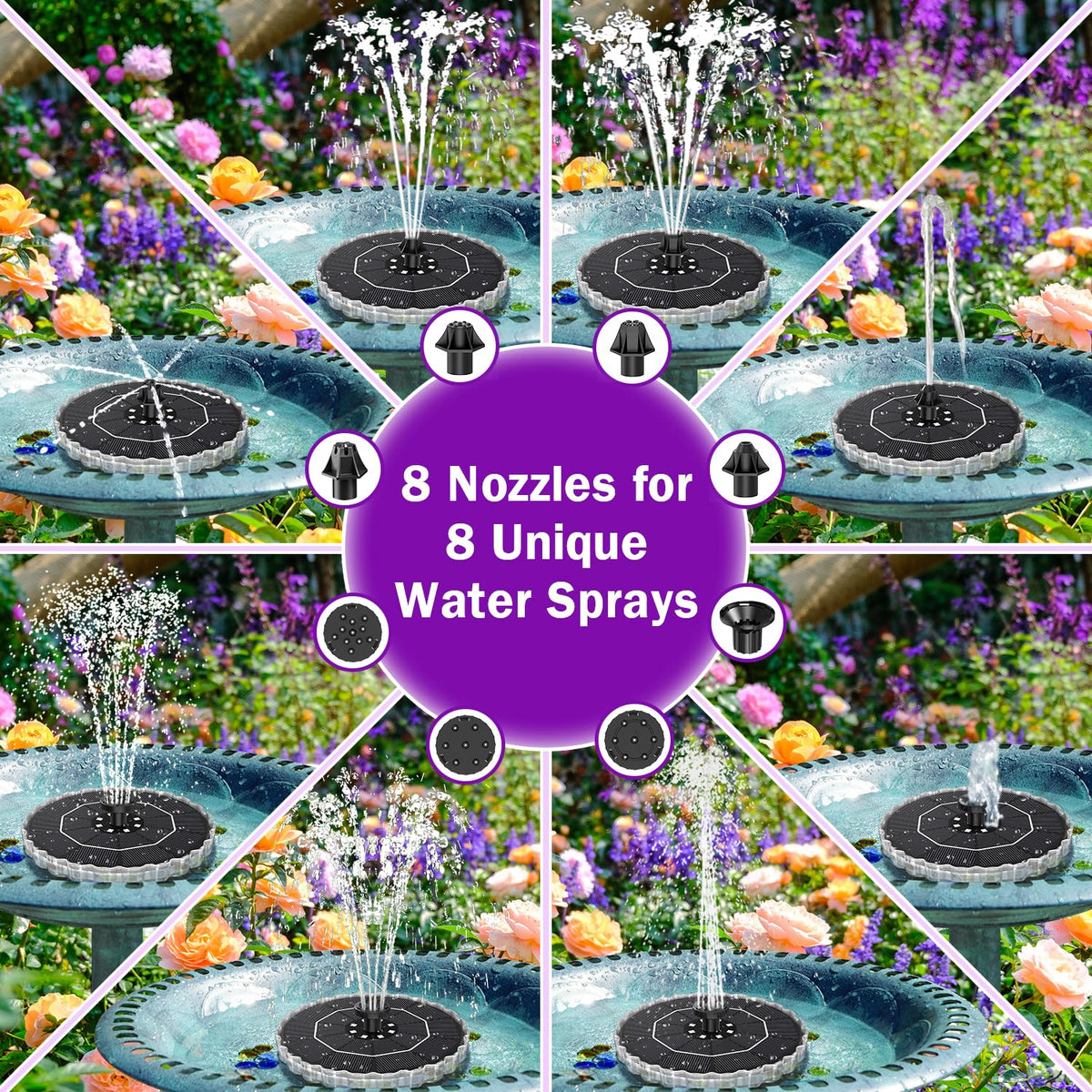 SZMP fountain with eight nozzle patterns to vary water effects