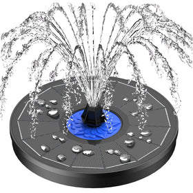 SZMP solar fountain shows a flower nozzle creating a delicate garden spray for birds.