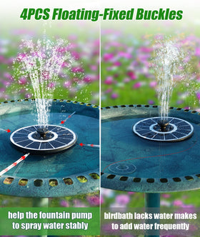 SZMP Solar Fountain four fixers stabilizing the unit in a birdbath.