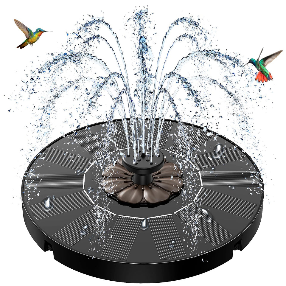 SZMP solar fountain with four fixed rods for stable garden display.