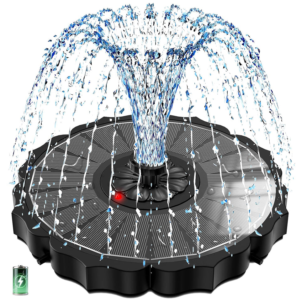 SZMP Solar Fountain with glass panel 8inch for faster charging in sunny or cloudy conditions