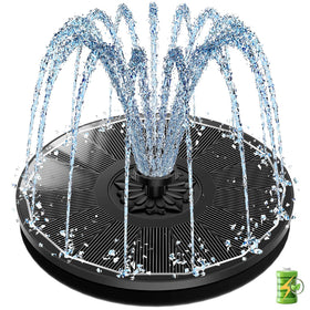 SZMP solar fountain with glass panel powering a steady spray in a bird bath