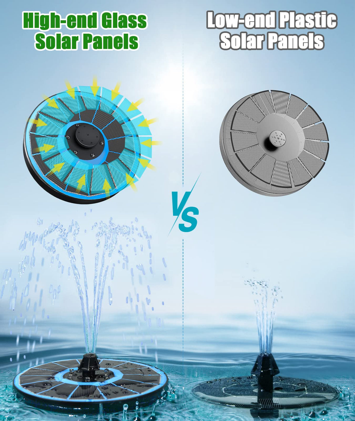 SZMP solar fountain with RGB lights cycles colors over the water
