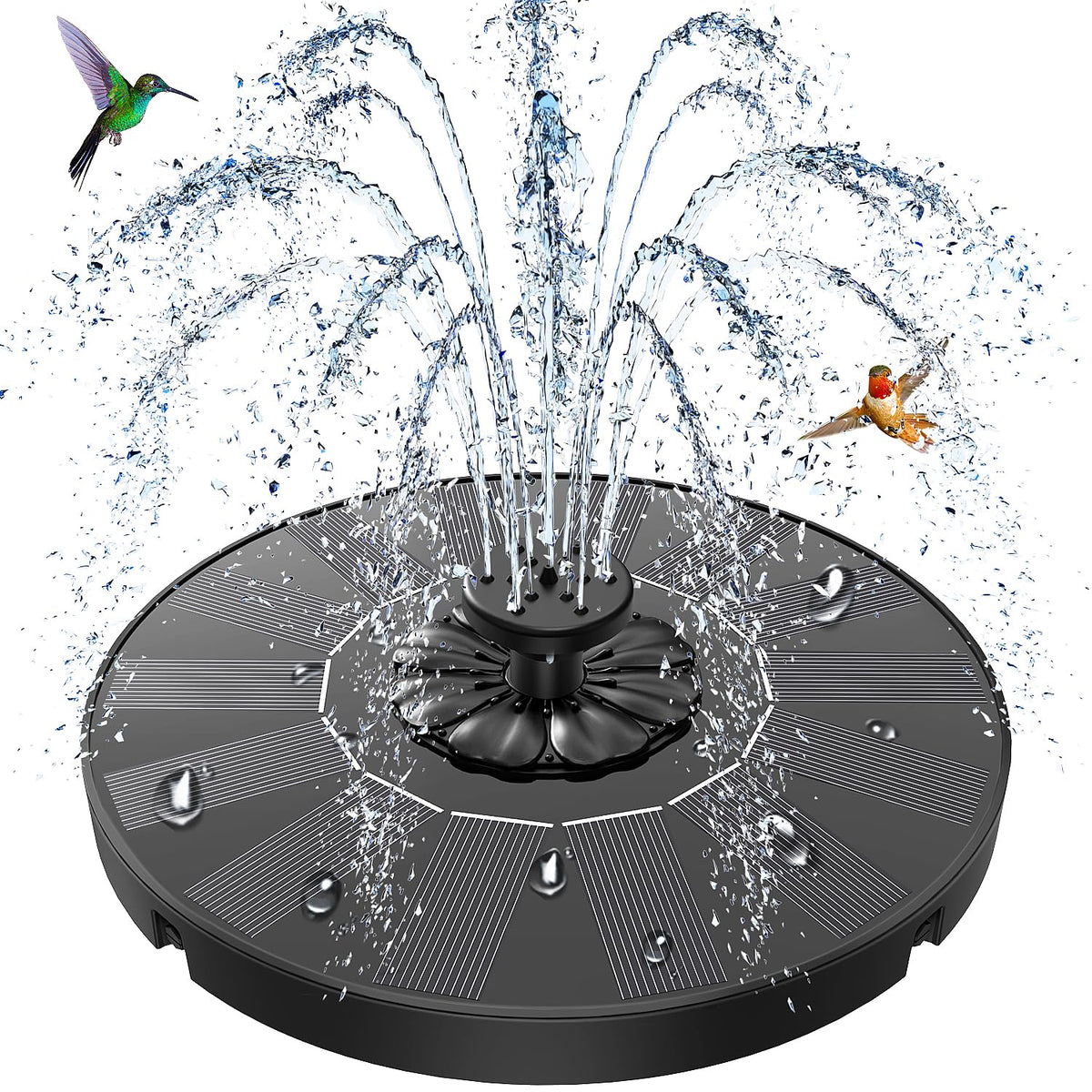 SZMP solar fountain setup in sunlight for effortless garden charm.