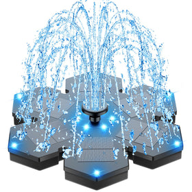 SZMP Solar Fountain snowflake design glows with colorful LEDs for a magical night garden
