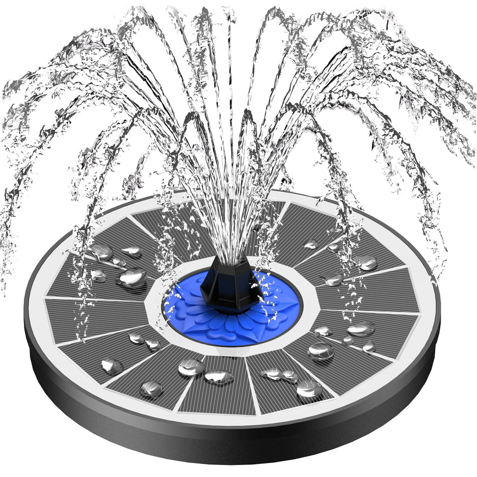 SZMP solar fountain upgrade assembly in a sunny garden setup for a compact water feature.