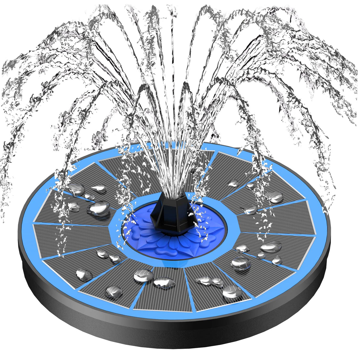 SZMP solar panel powering the fountain under sun for effortless outdoor display.