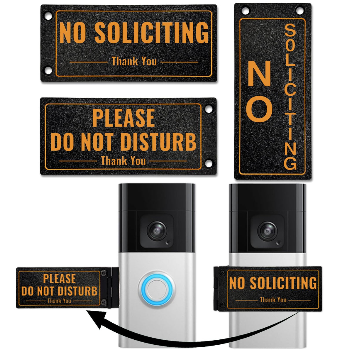 SZTGR metal doorbell cover with No Soliciting on the porch for polite signaling.