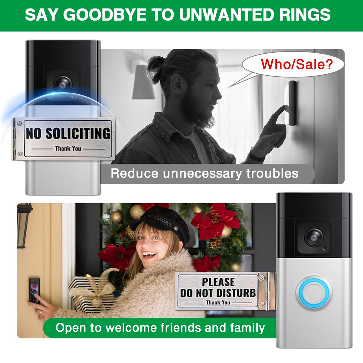 SZTGR doorbell cover on right installation; easy, unobtrusive notice for deliveries.