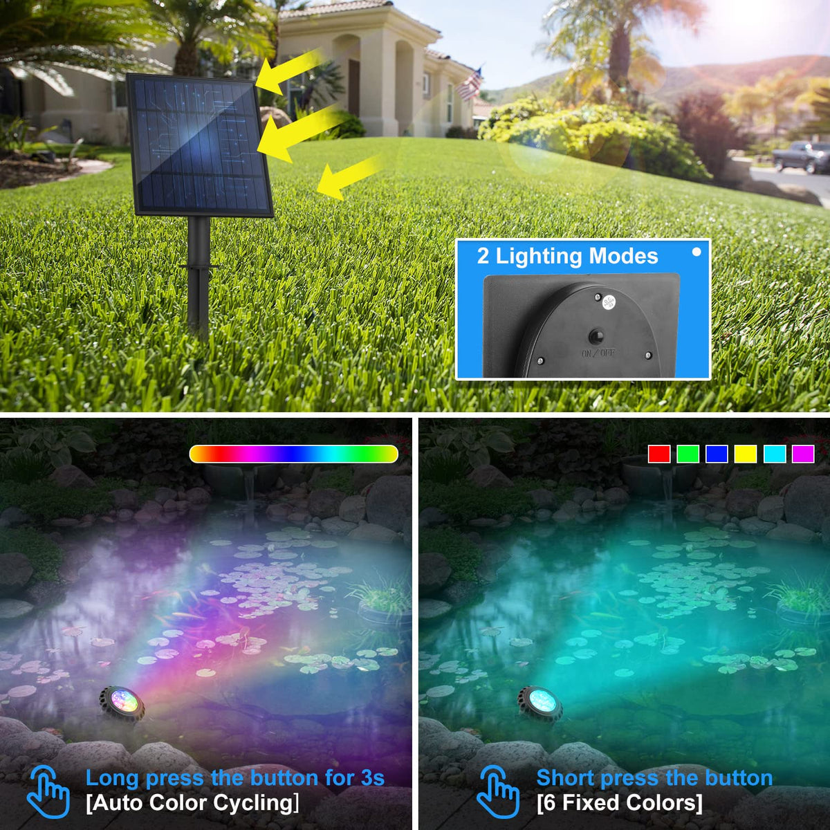 T-SUN solar-powered pond light delivers hours of illumination after charging.