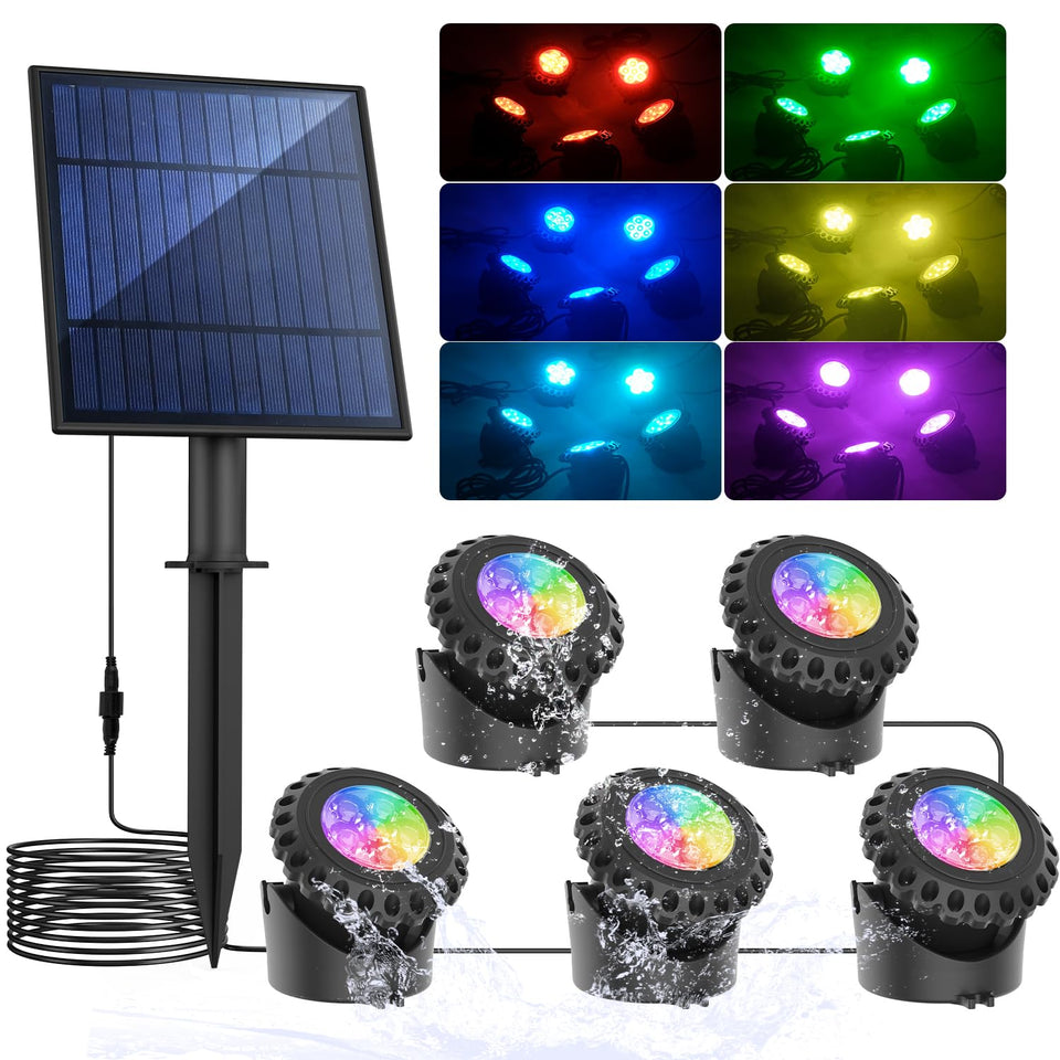 T-SUN Solar Pond Light illuminates underwater areas with a vivid LED glow.