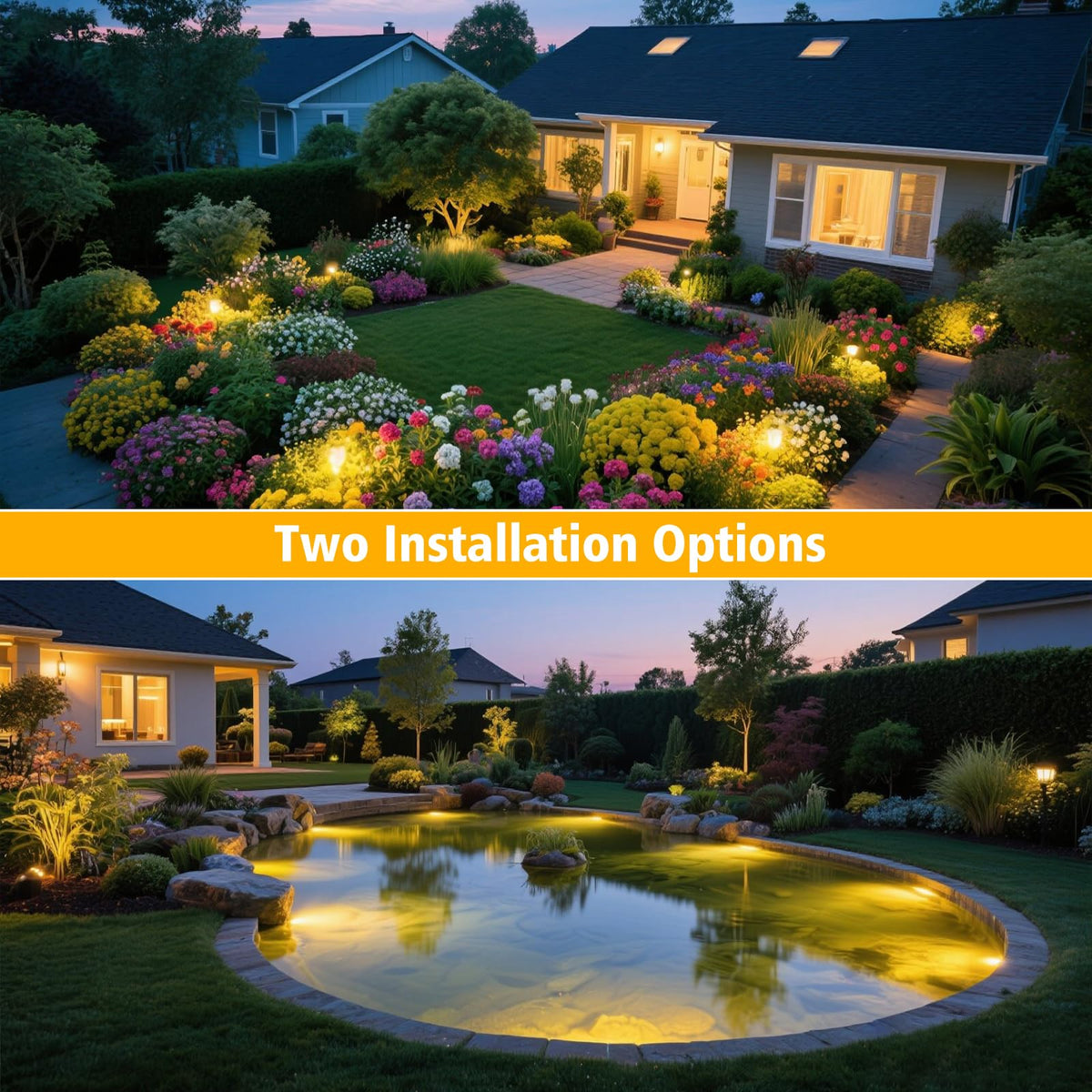 T-SUN IP68 submersible pond lights resist rain and immersion.