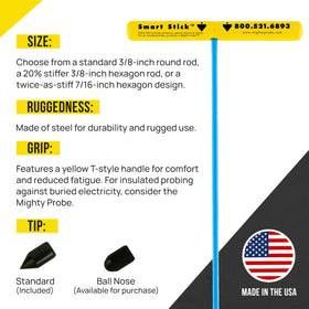 T&T Tools heavy-duty 3/8-inch steel rod resists bending when penetrating tough ground.