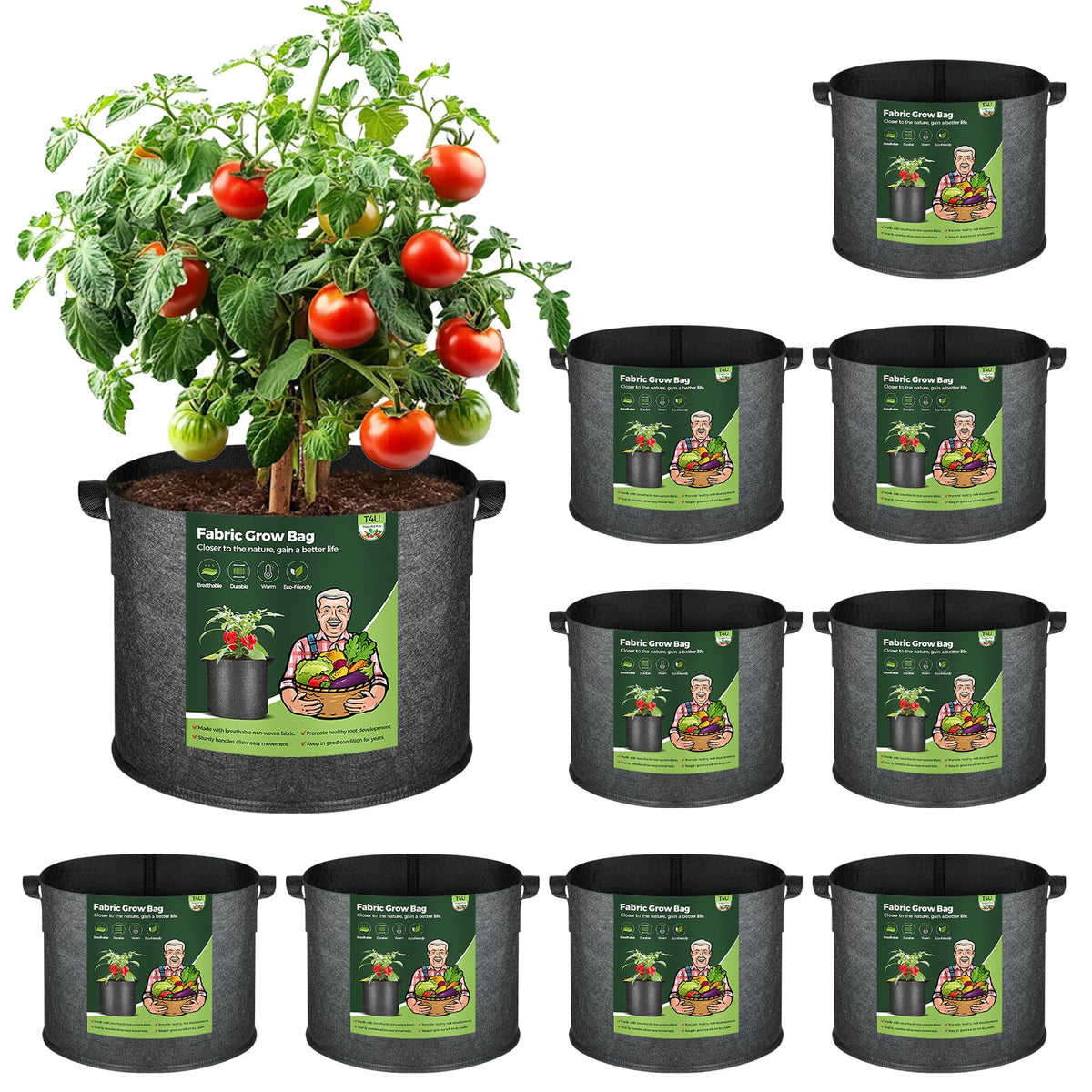 T4U 10 gallon grow bag with durable material for long-lasting outdoor gardening.