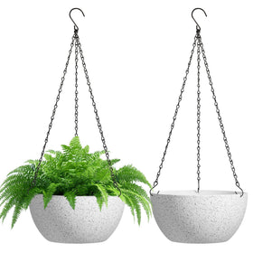 T4U 10-inch hanging planter with speckled white finish for indoor decor and plant display.