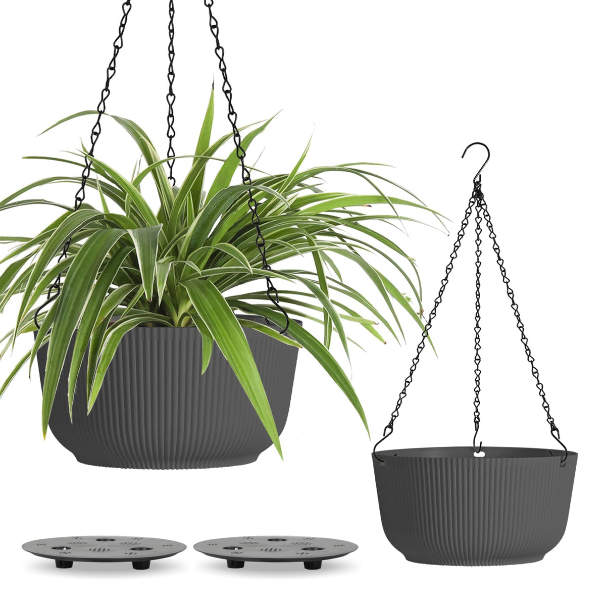 T4U 12 inch gray hanging planter front view adds modern outdoor style