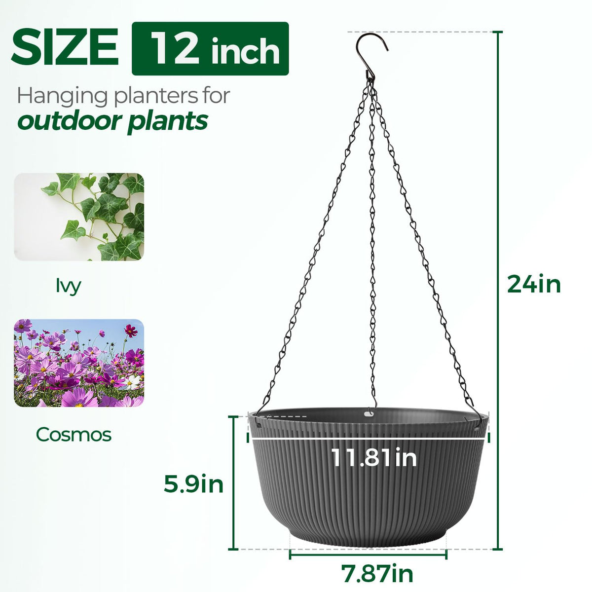 T4U gray hanging planter setup showing two pack versatility for balconies